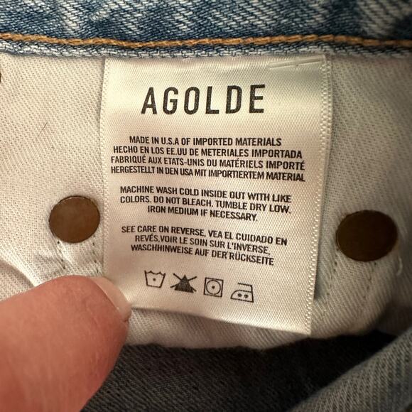AGOLDE Riley High Rise Straight in Blue Button Fly Light Distress Jean 24 Waist - Picture 9 of 10